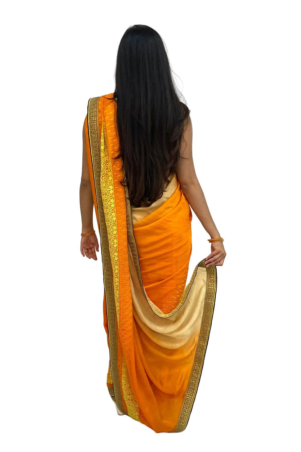 Ombre Orange Silk Saree - MyEthnikRentals