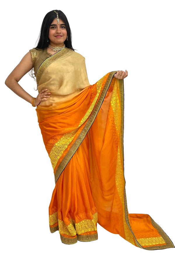 Ombre Orange Silk Saree - MyEthnikRentals