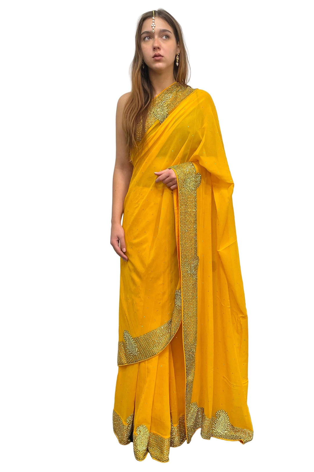 Yellow Gold Heavy Saree (Outside Ontario) - MyEthnikRentals