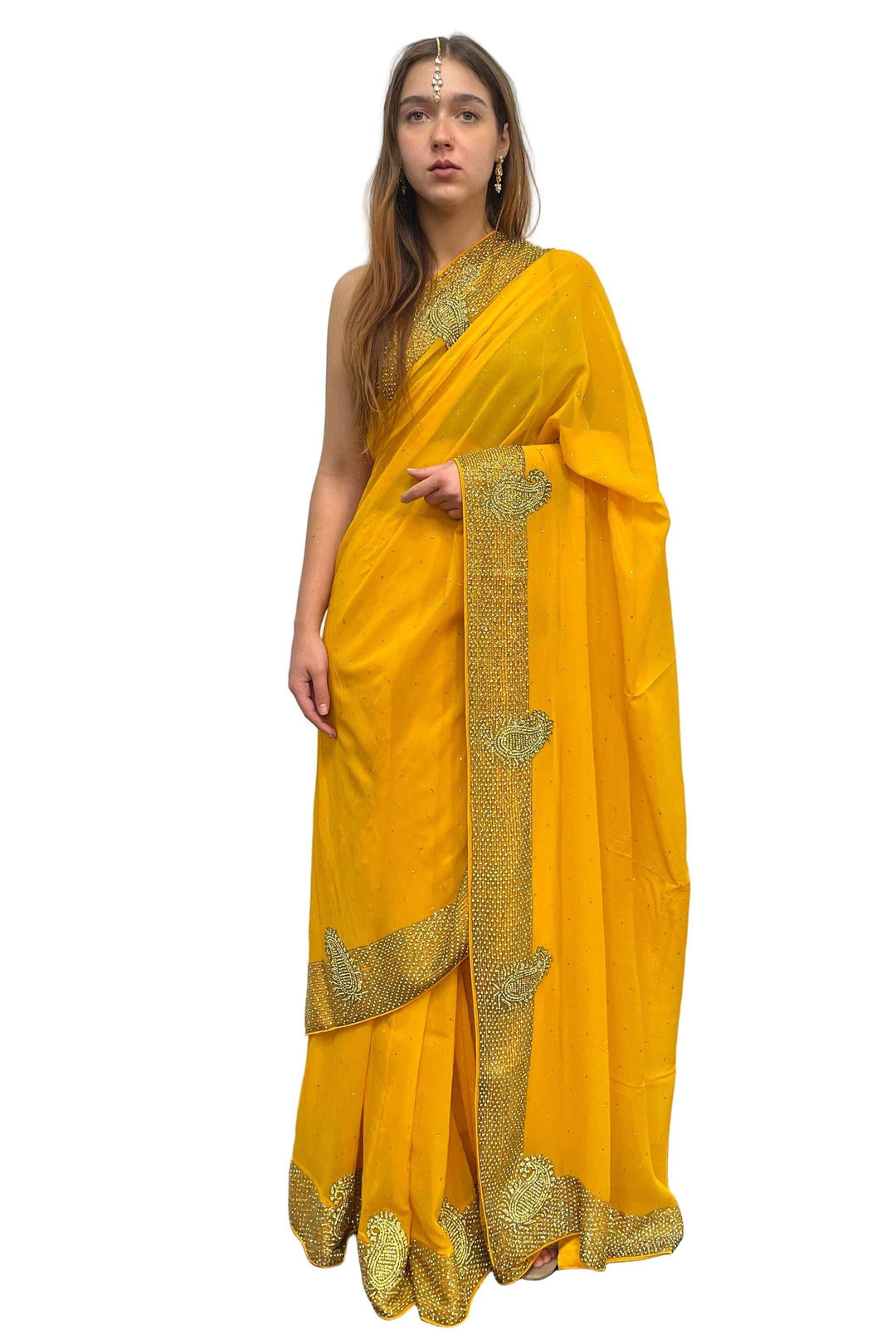Yellow Gold Heavy Saree (Outside Ontario) - MyEthnikRentals