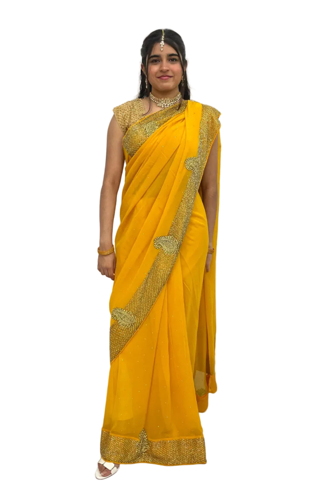 Yellow Gold Heavy Saree - MyEthnikRentals