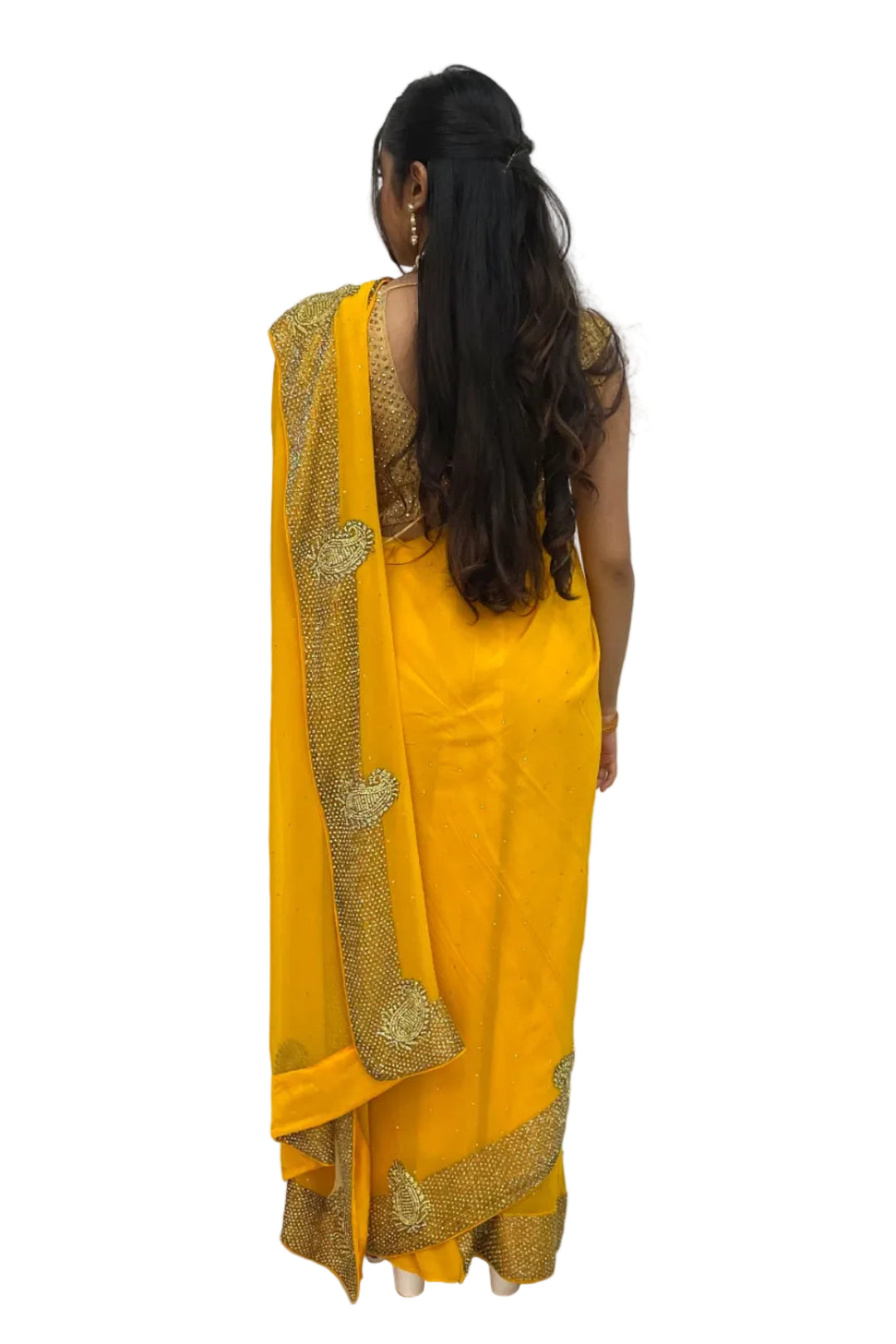 Yellow Gold Heavy Saree - MyEthnikRentals