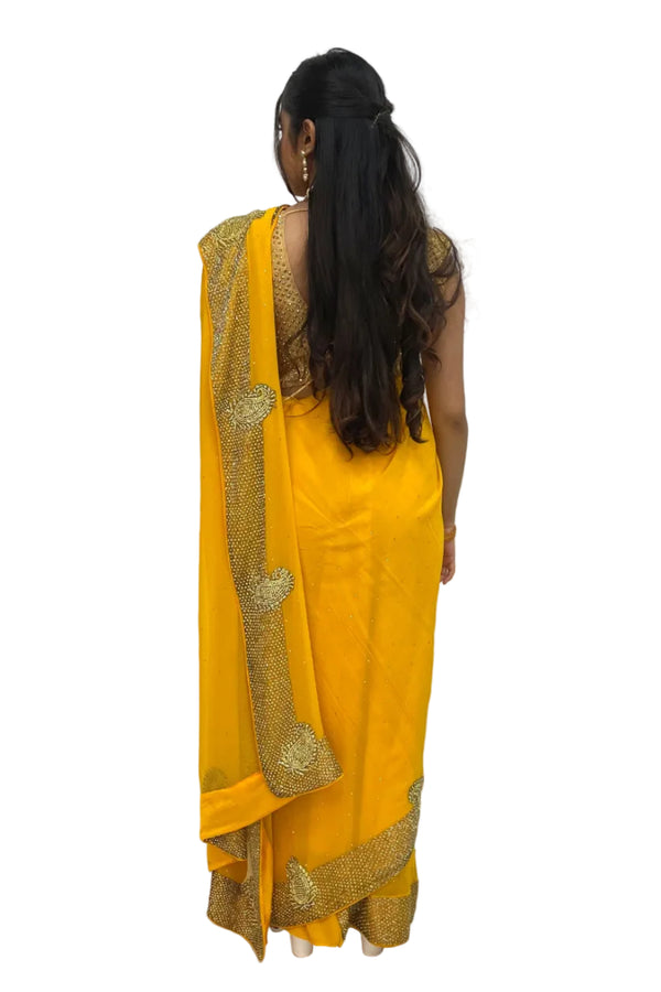 Yellow Gold Heavy Saree - MyEthnikRentals