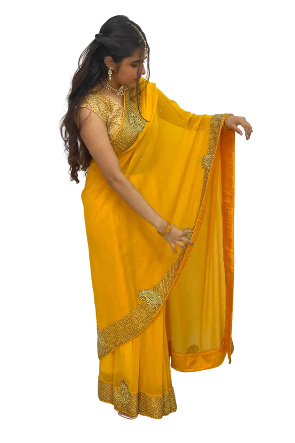 Yellow Gold Heavy Saree - MyEthnikRentals