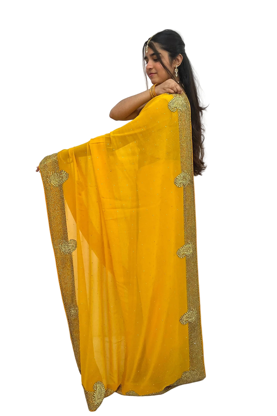 Yellow Gold Heavy Saree - MyEthnikRentals