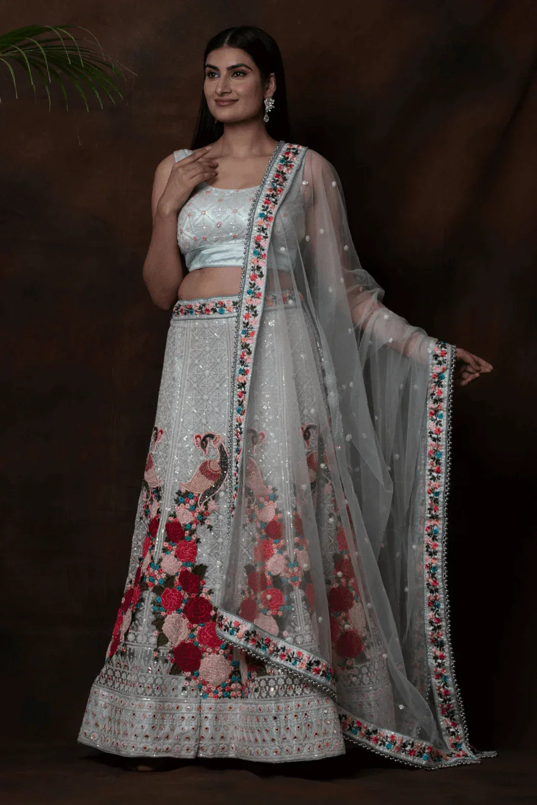 Pista Green Floral Lehenga - MyEthnikRentals