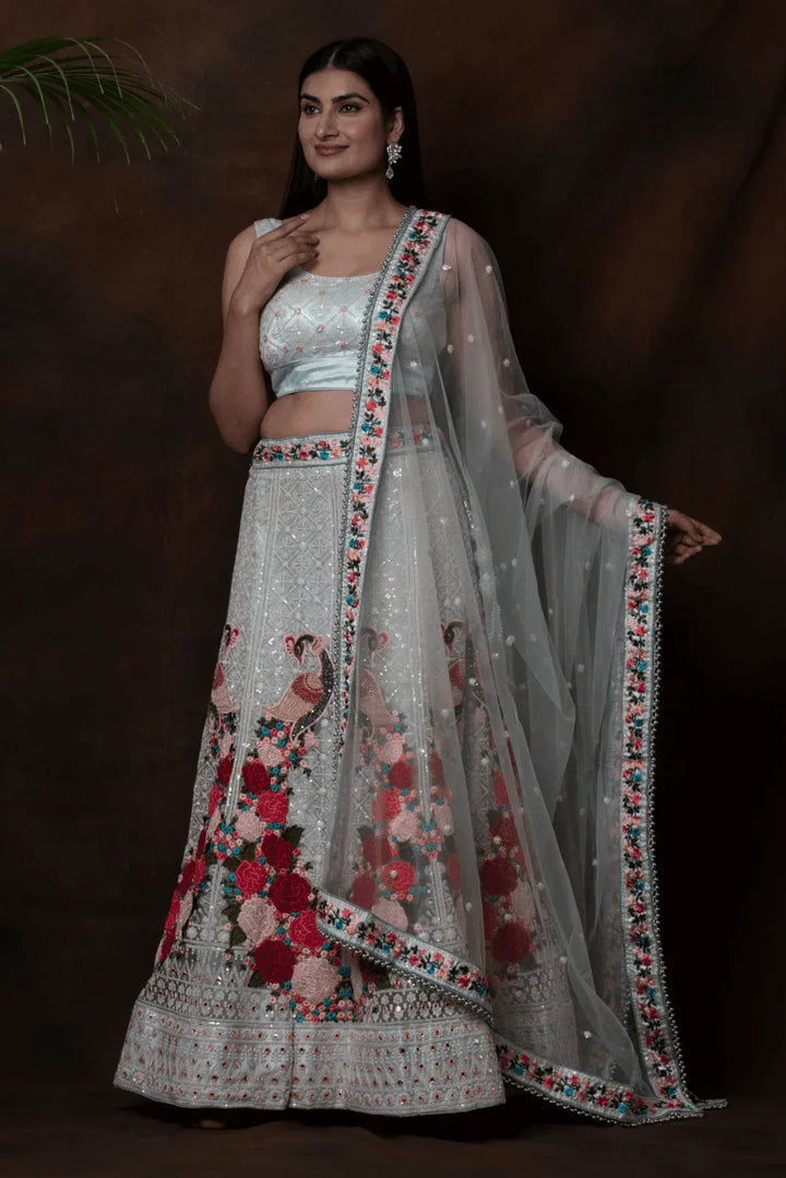 Pista Green Floral Lehenga - MyEthnikRentals