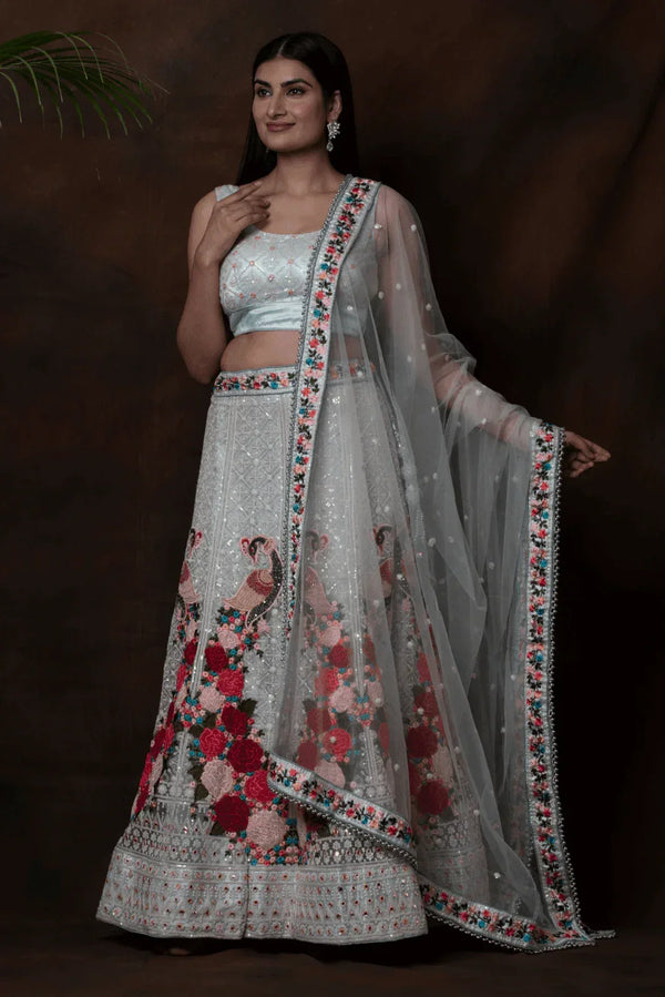 Pista Green Floral Lehenga (Outside Ontario) - MyEthnikRentals