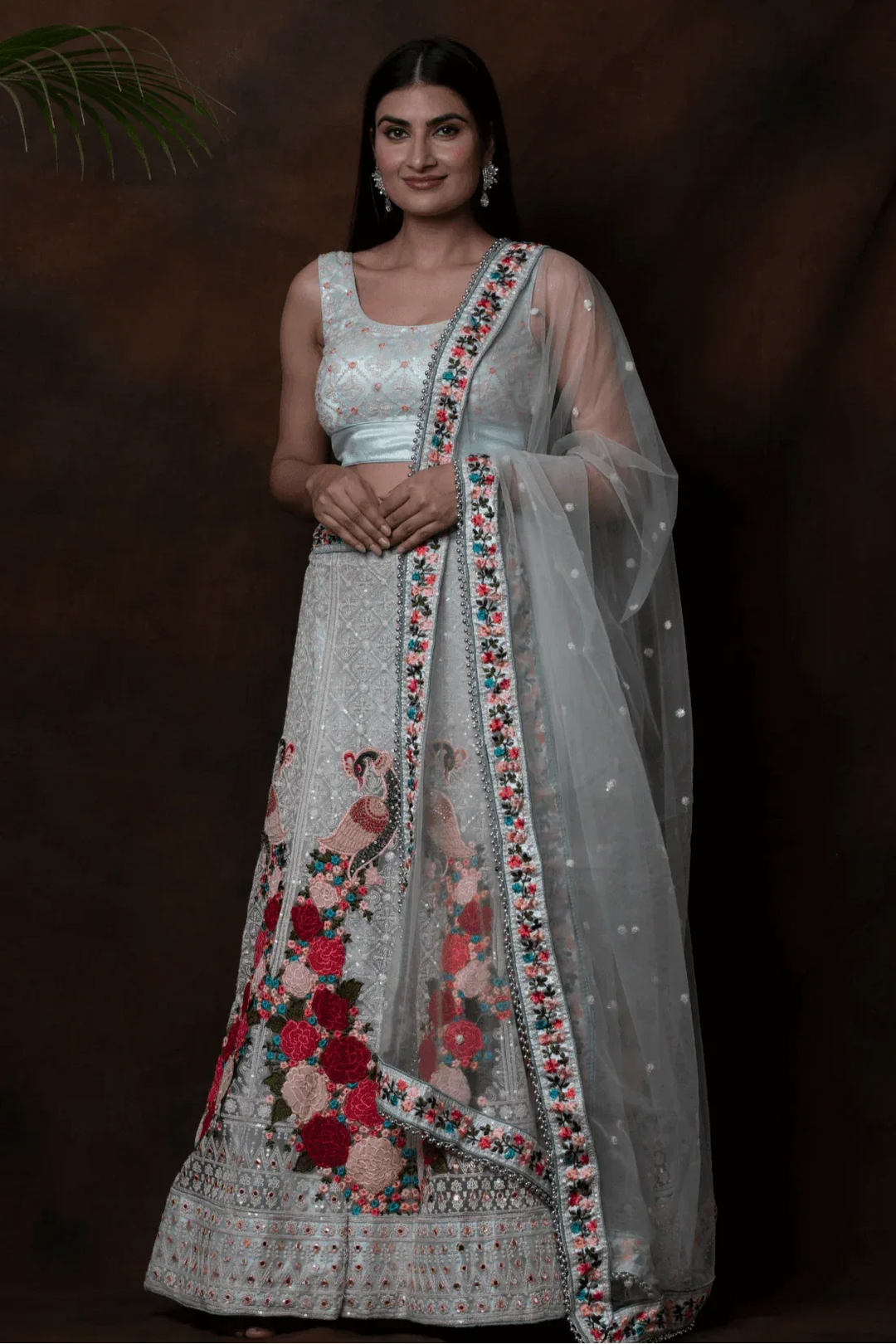 Pista Green Floral Lehenga - MyEthnikRentals