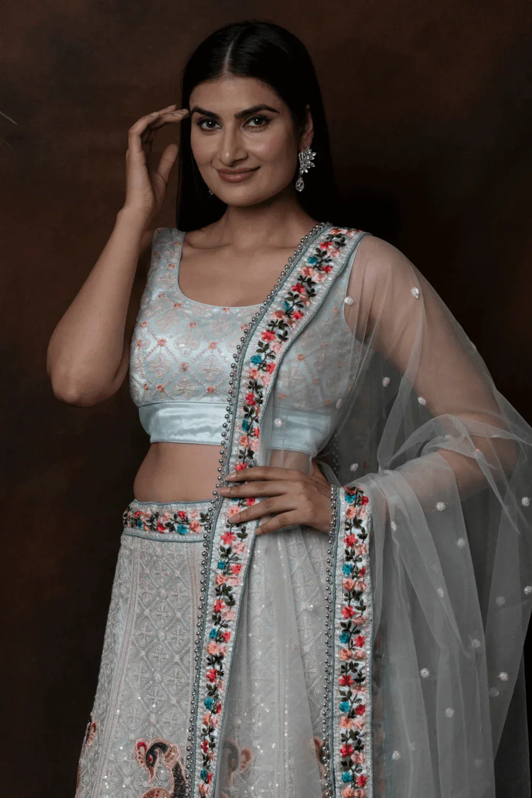 Pista Green Floral Lehenga - MyEthnikRentals