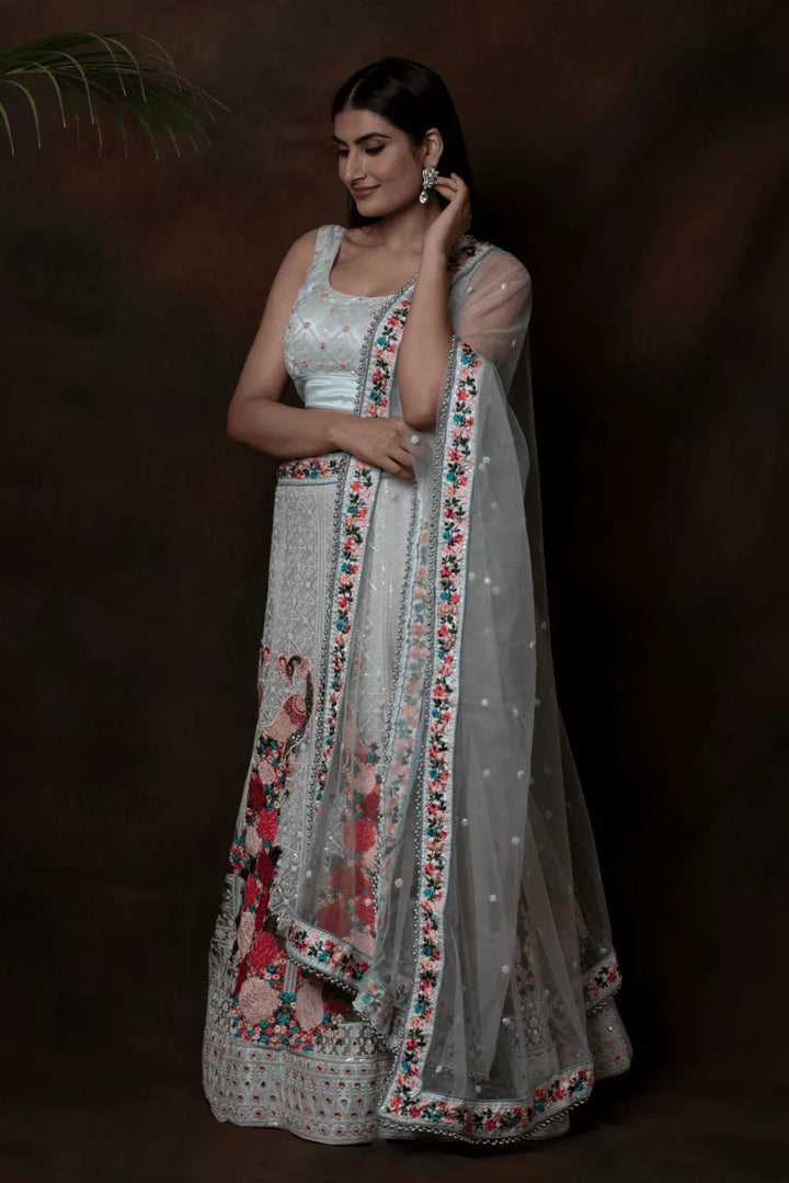 Pista Green Floral Lehenga - MyEthnikRentals