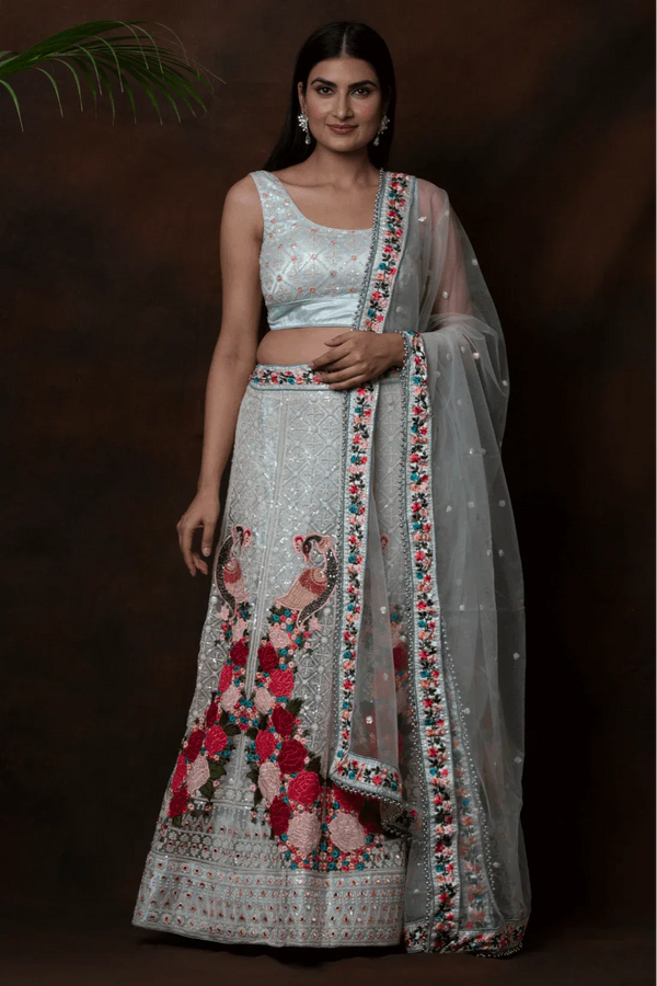 Pista Green Floral Lehenga (Outside Ontario) - MyEthnikRentals