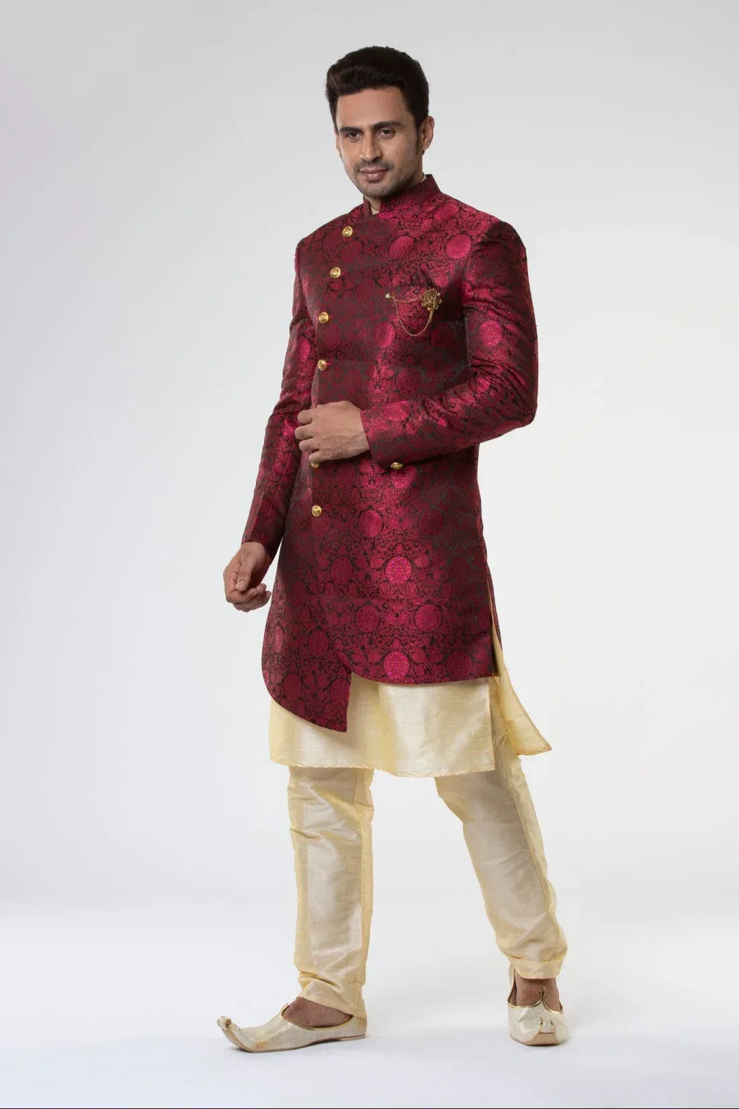 Maroon Asymmetric Indo-Western Set (Outside Ontario) - MyEthnikRentals