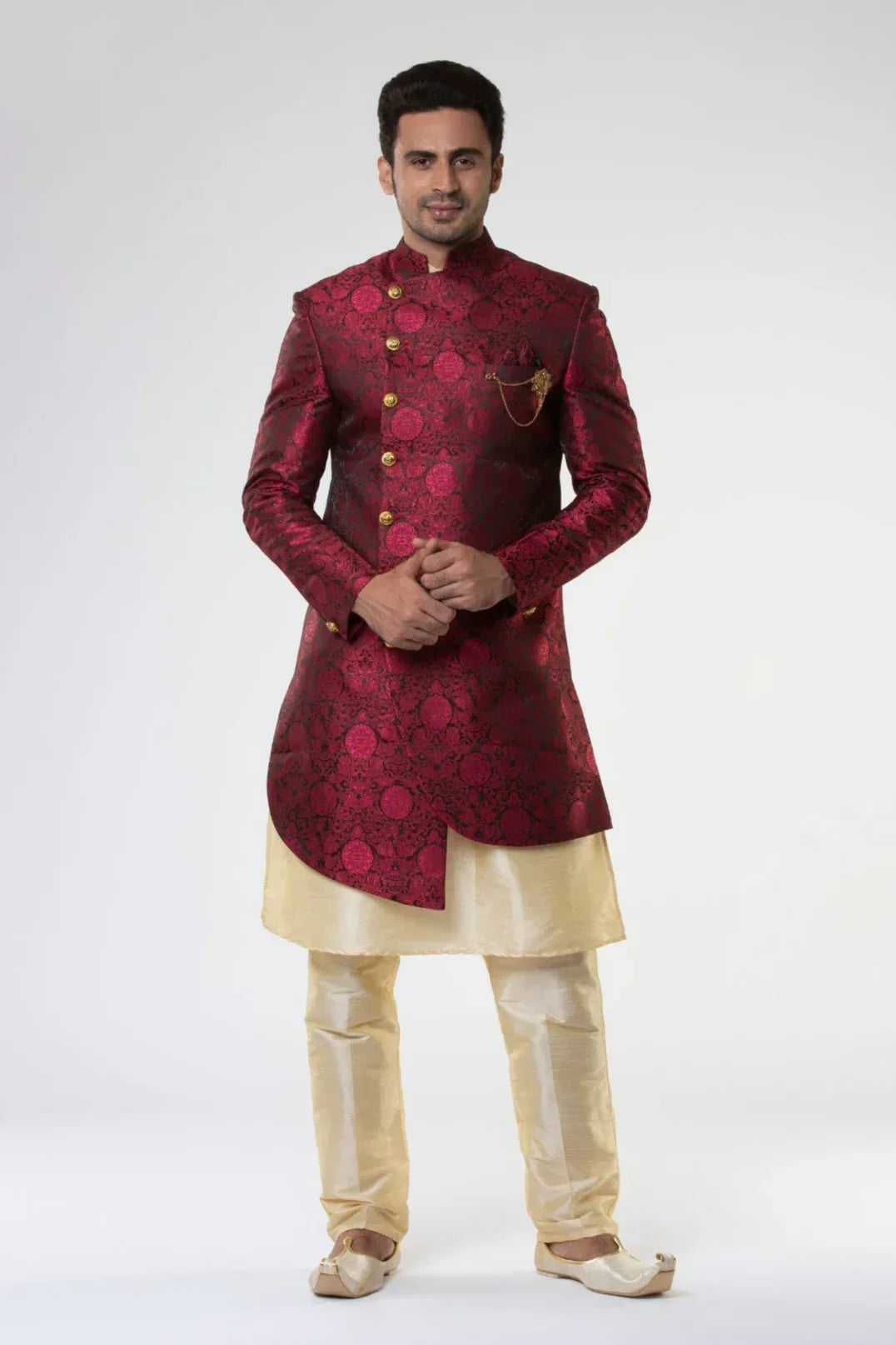 Maroon Asymmetric Indo-Western Set (Outside Ontario) - MyEthnikRentals