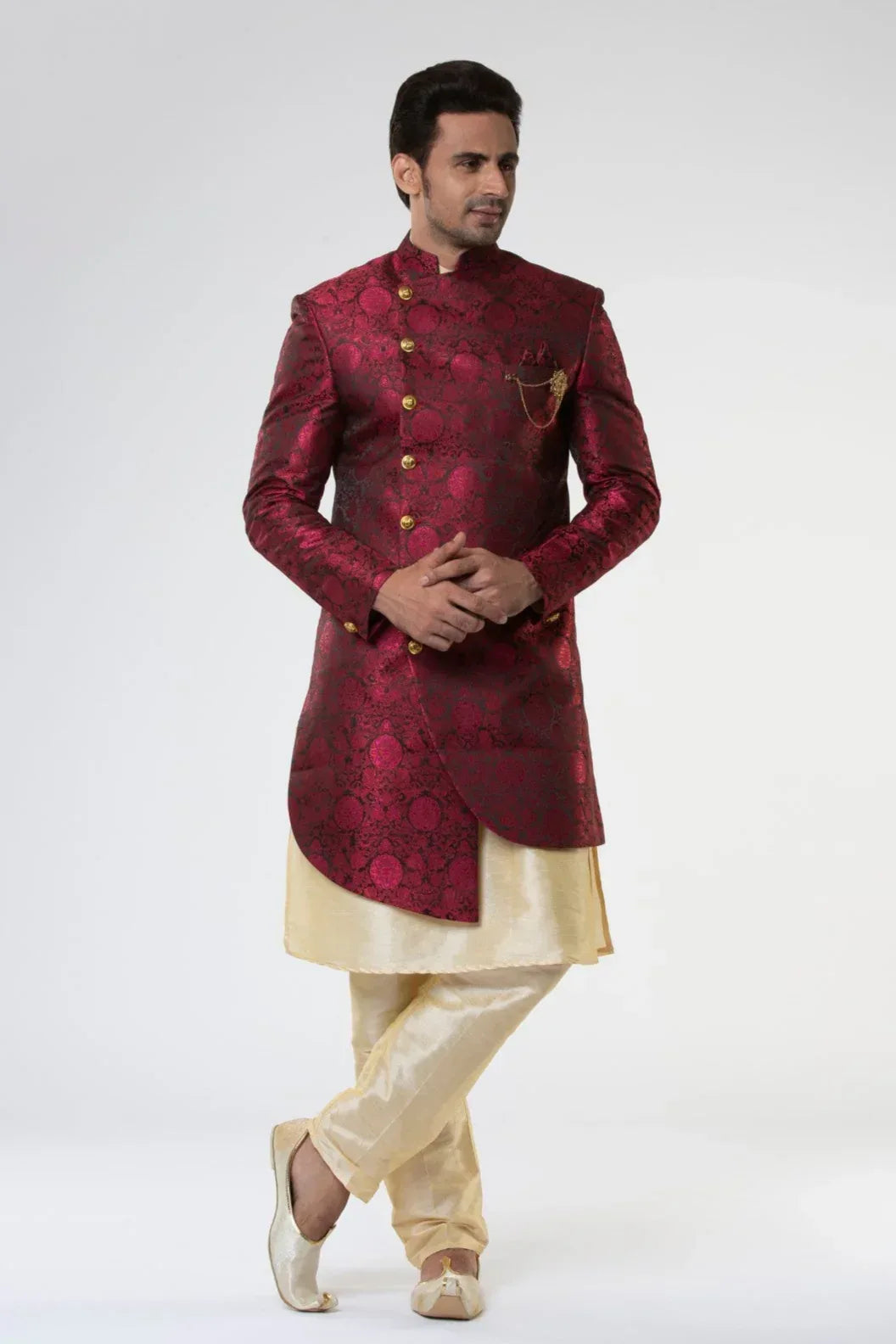 Maroon Asymmetric Indo-Western Set (Outside Ontario) - MyEthnikRentals