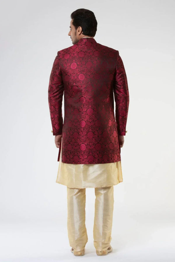 Maroon Asymmetric Indo-Western Set - MyEthnikRentals