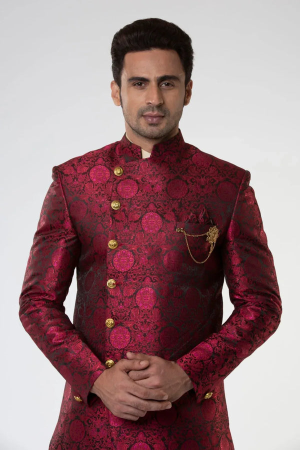 Maroon Asymmetric Indo-Western Set - MyEthnikRentals