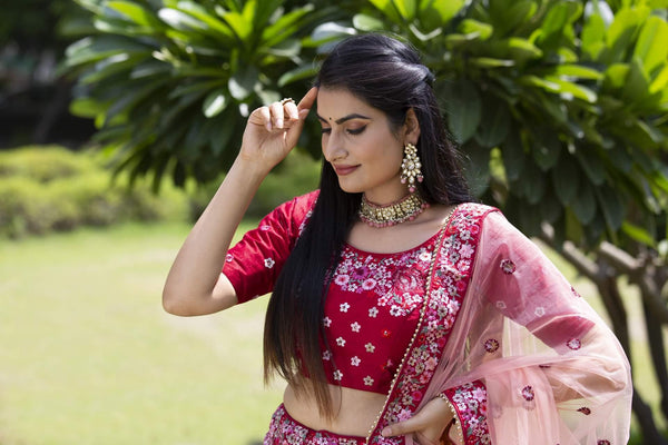 Guldasta Floral Motif Lehenga (Outside Ontario) - MyEthnikRentals