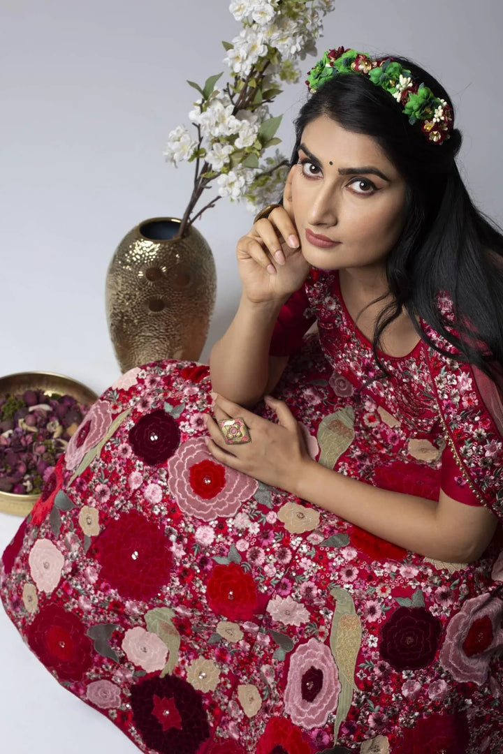 Guldasta Floral Motif Lehenga - MyEthnikRentals