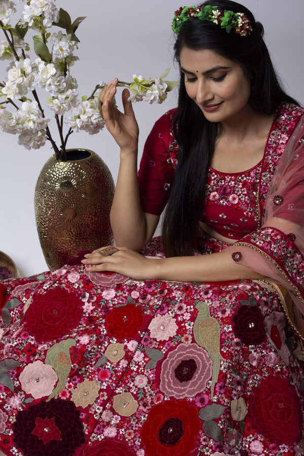 Guldasta Floral Motif Lehenga (Outside Ontario) - MyEthnikRentals