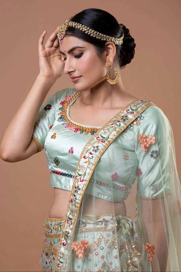 Engrossing Pastel Green Lehenga (Outside Ontario) - MyEthnikRentals