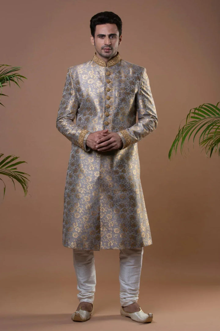 Ivory and Golden Sherwani (Outside Ontario) - MyEthnikRentals