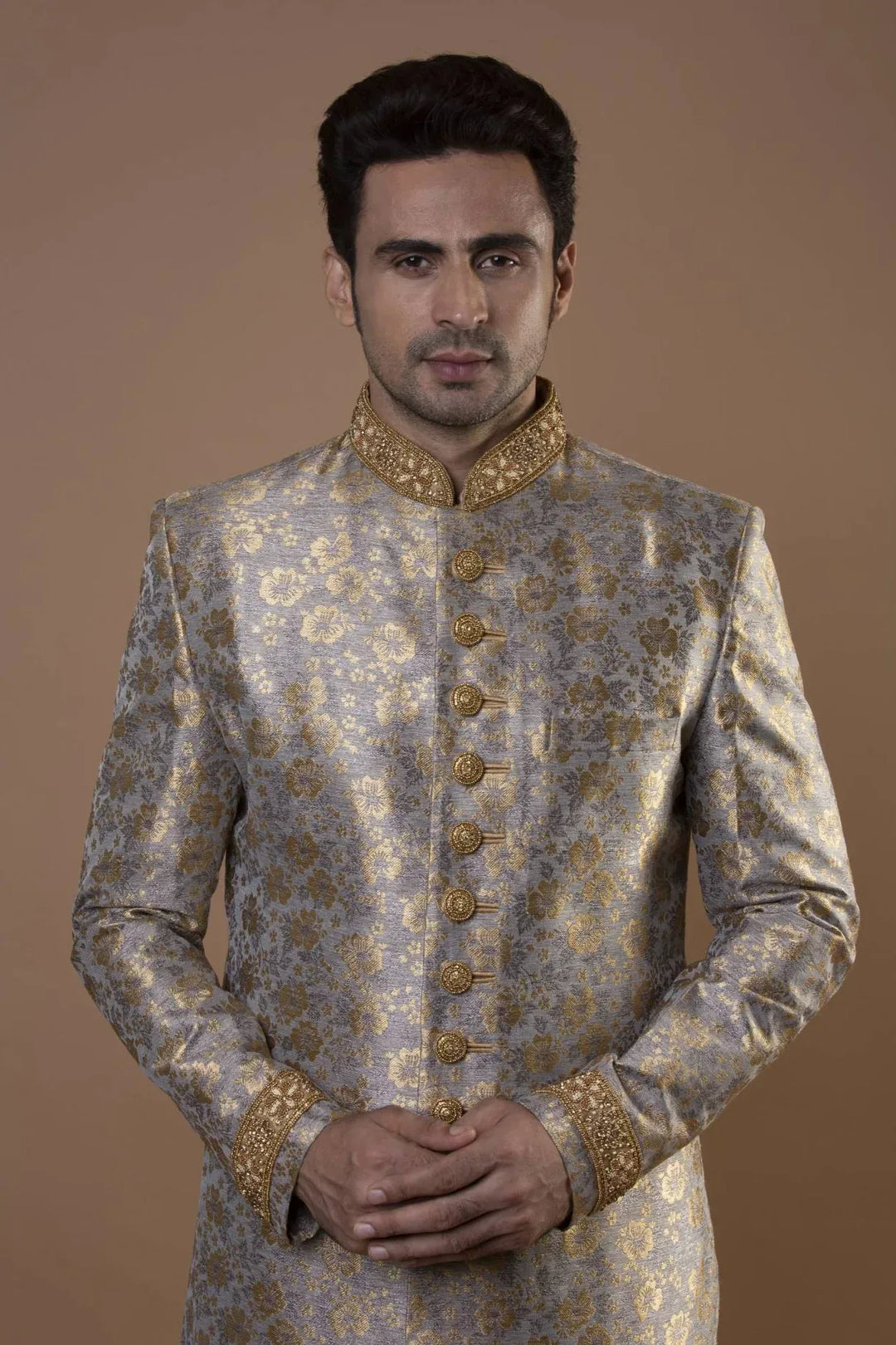Ivory and Golden Sherwani (Outside Ontario) - MyEthnikRentals