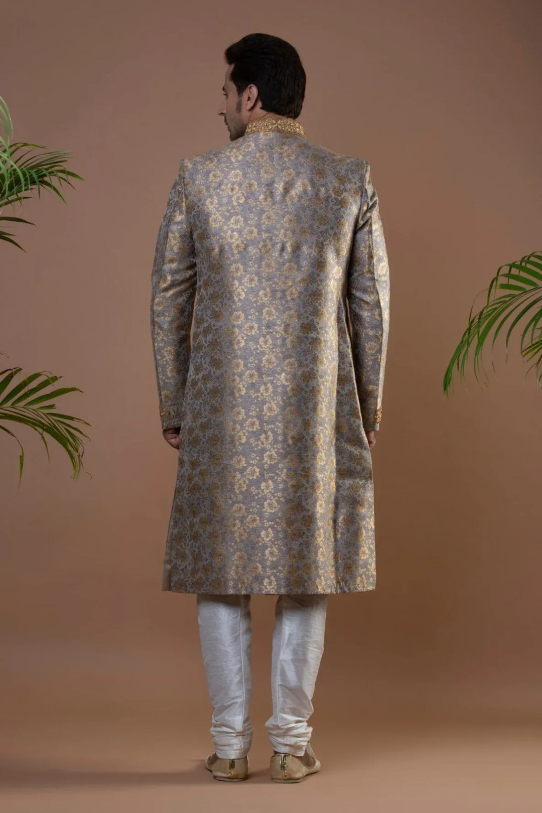 Ivory and Golden Sherwani (Outside Ontario) - MyEthnikRentals