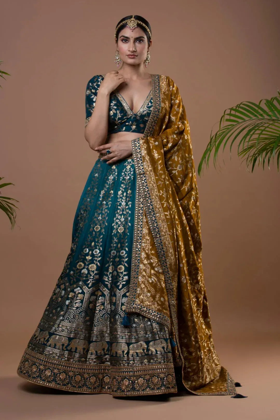Exquisite Teal Banarasi Lehenga - MyEthnikRentals