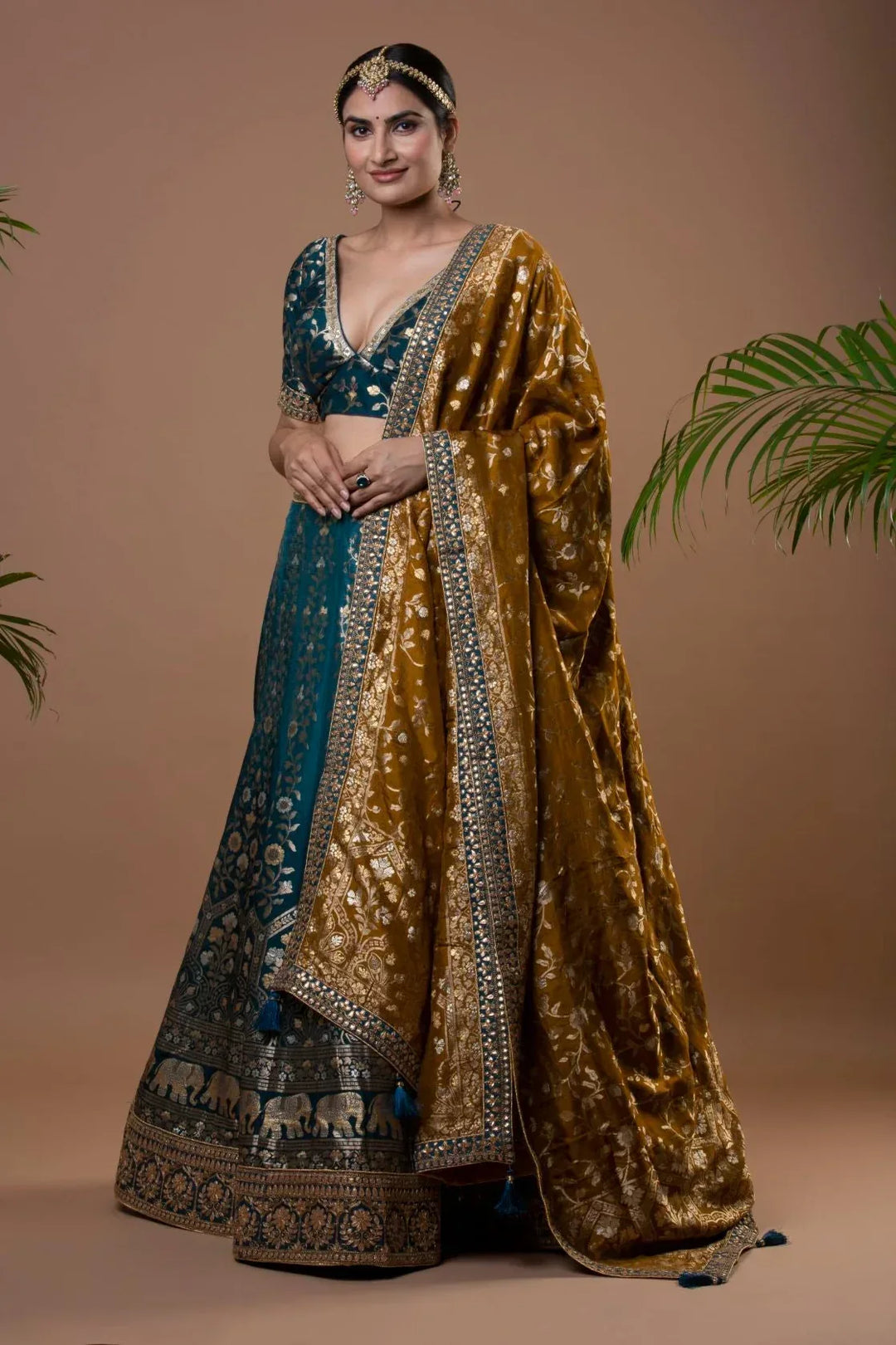 Exquisite Teal Banarasi Lehenga - MyEthnikRentals