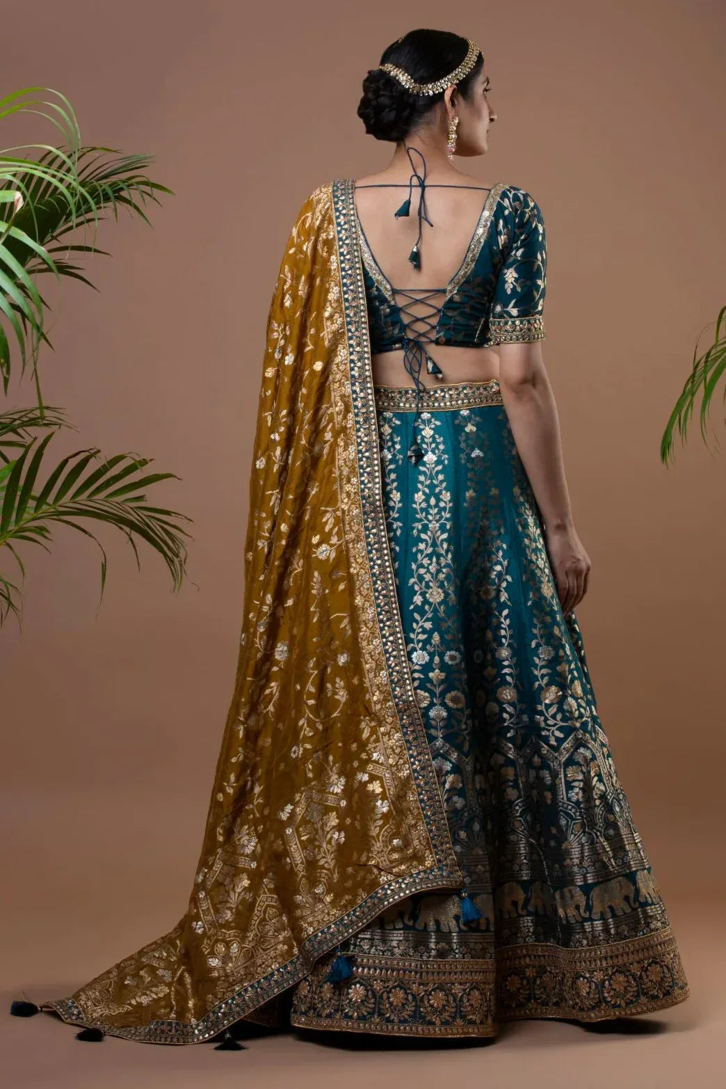 Exquisite Teal Banarasi Lehenga - MyEthnikRentals