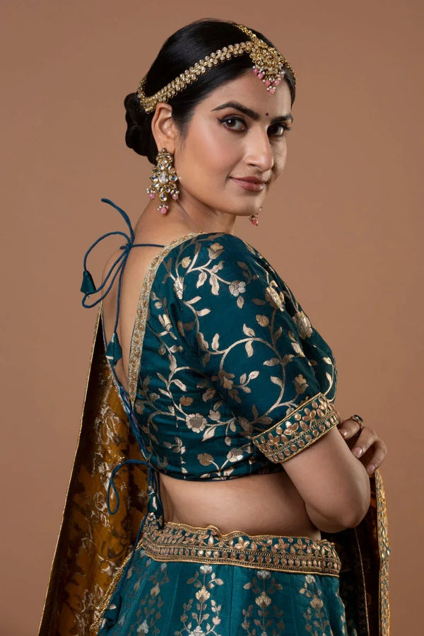 Exquisite Teal Banarasi Lehenga (Outside Ontario) - MyEthnikRentals