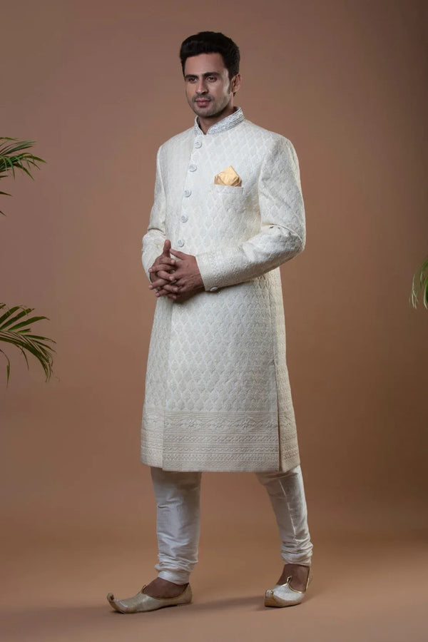 Chikankari work Sherwani - MyEthnikRentals