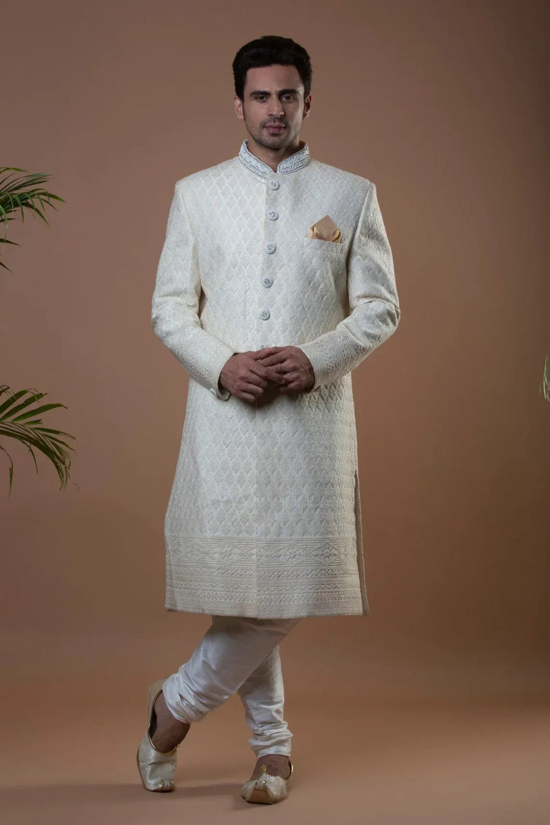 Chikankari work Sherwani (Outside Ontario) - MyEthnikRentals