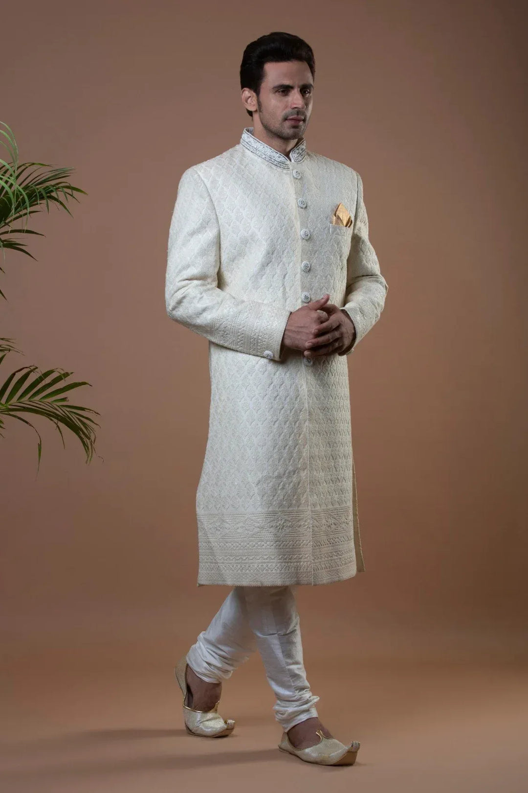 Chikankari work Sherwani (Outside Ontario) - MyEthnikRentals