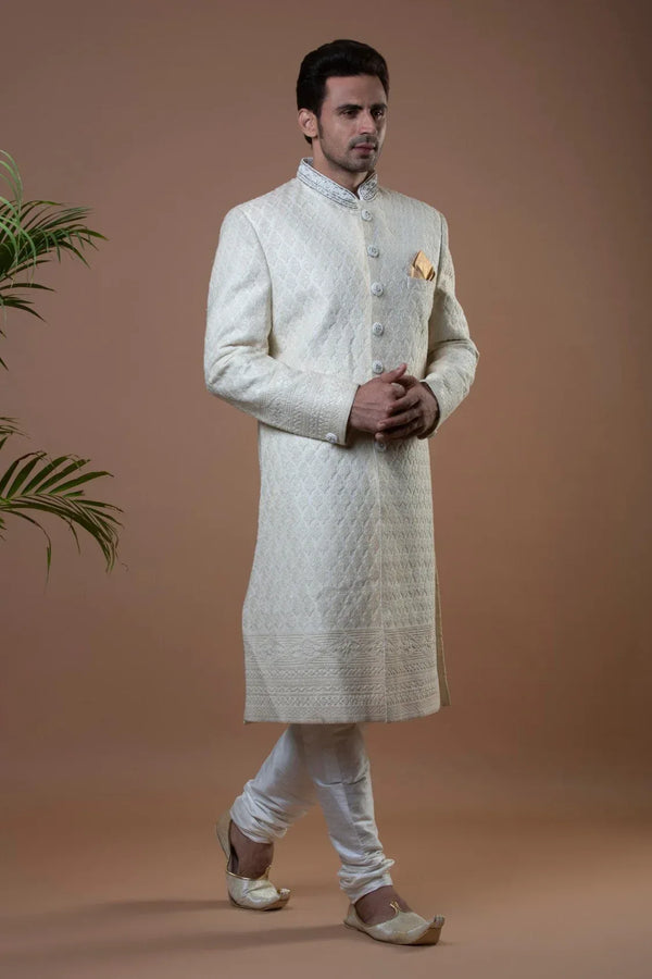 Chikankari work Sherwani - MyEthnikRentals