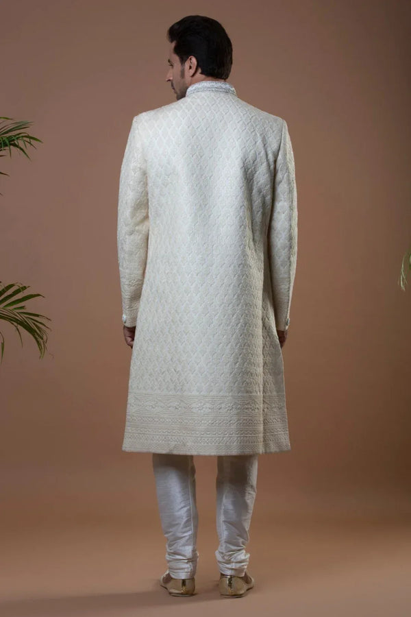 Chikankari work Sherwani - MyEthnikRentals