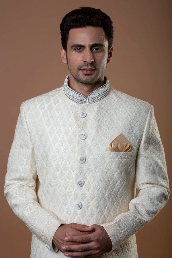 Chikankari work Sherwani - MyEthnikRentals