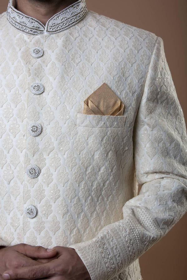 Chikankari work Sherwani - MyEthnikRentals