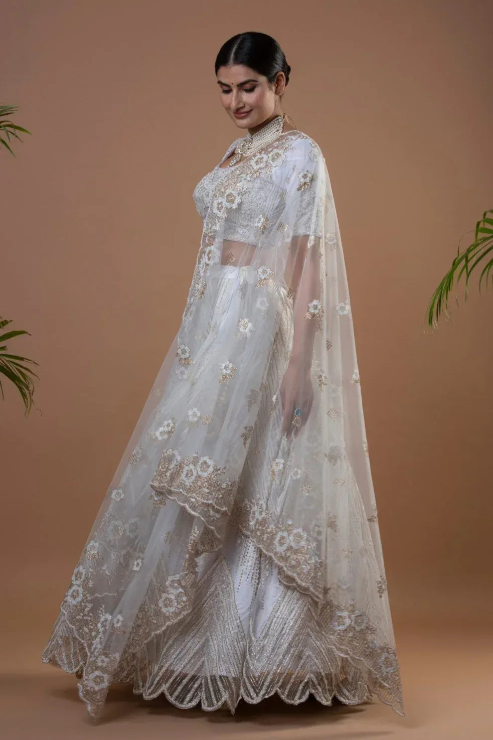 White Gold Sequin Lehenga - MyEthnikRentals