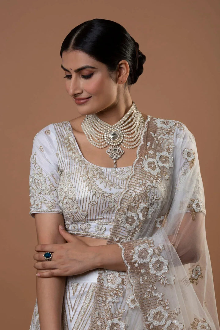 White Gold Sequin Lehenga - MyEthnikRentals