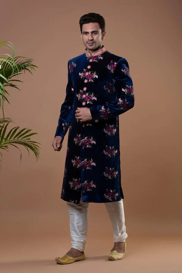 Royal Blue Nawabi Sherwani - MyEthnikRentals