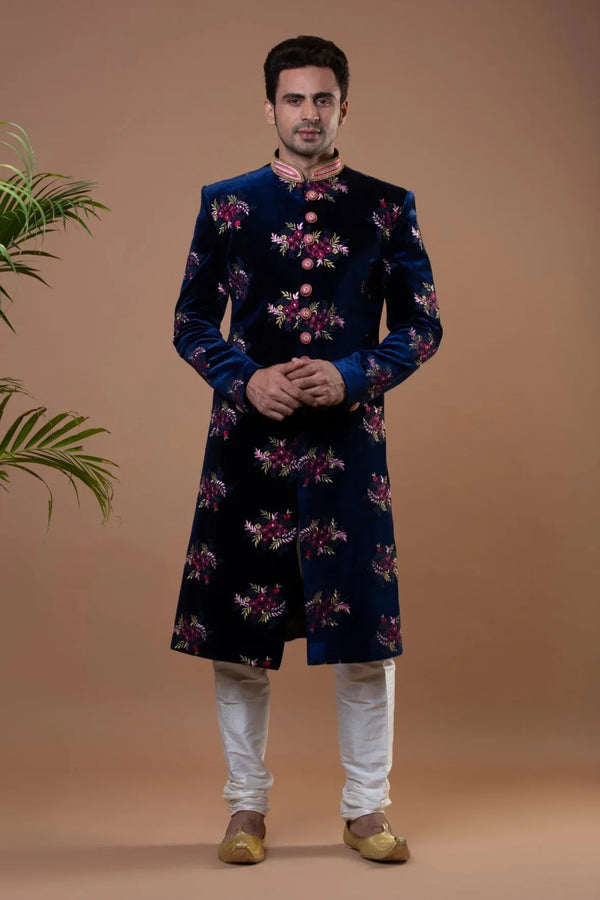 Royal Blue Nawabi Sherwani - MyEthnikRentals