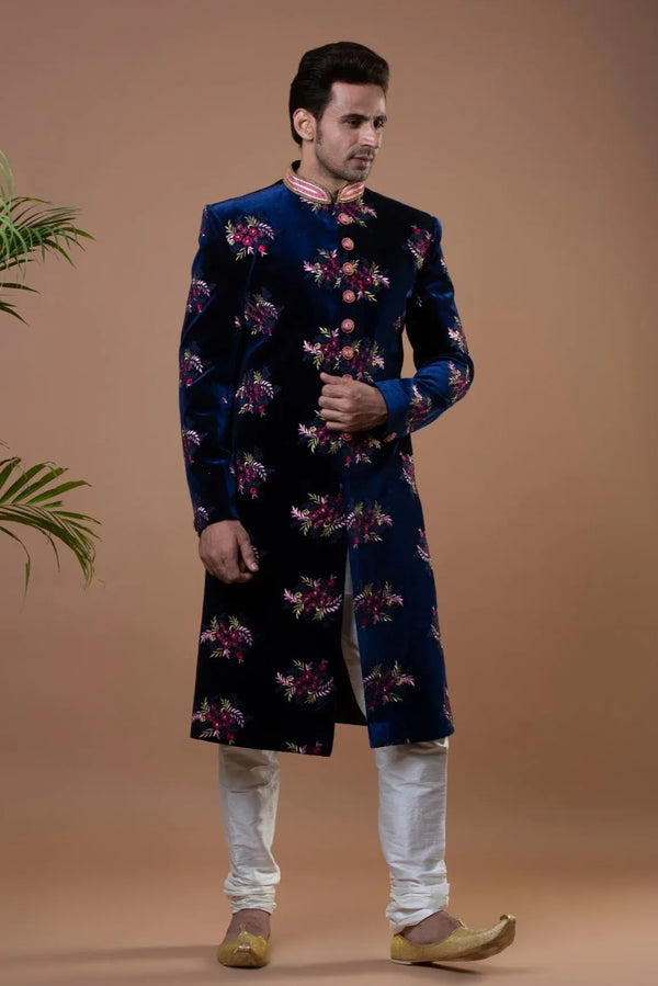Royal Blue Nawabi Sherwani - MyEthnikRentals