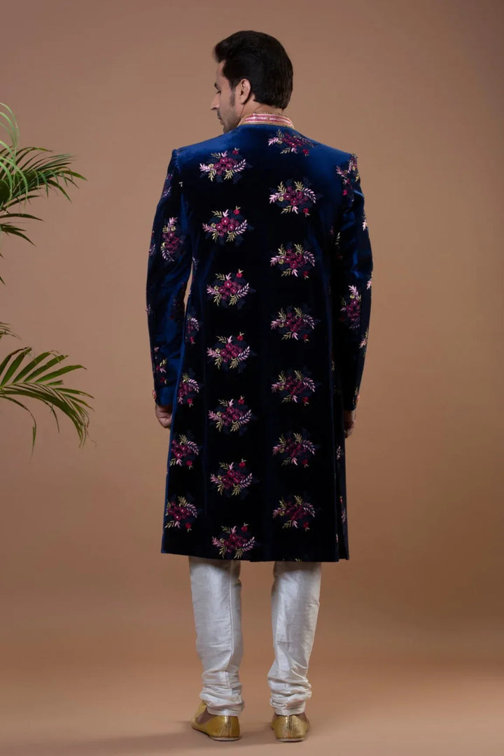 Royal Blue Nawabi Sherwani (Outside Ontario) - MyEthnikRentals