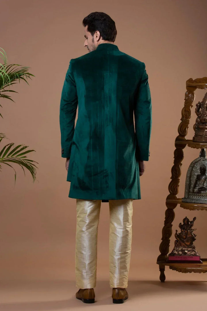 Royal Green Asymmetric Indo-Western Set (Outside Ontario) - MyEthnikRentals