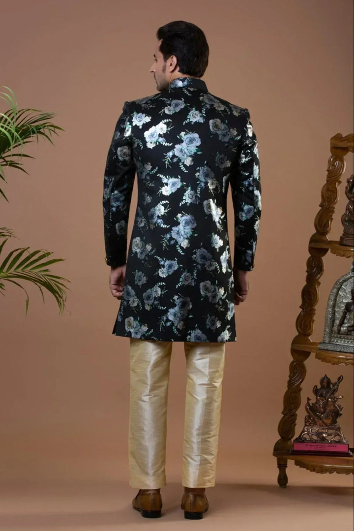 Black Jacquard Indo-Western Set (Outside Ontario) - MyEthnikRentals
