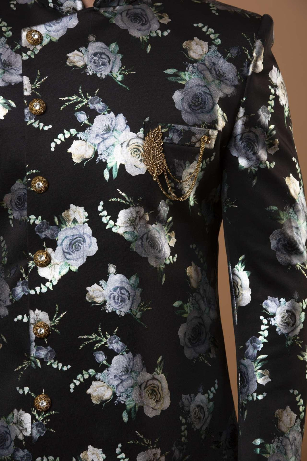 Black Jacquard Indo-Western Set (Outside Ontario) - MyEthnikRentals