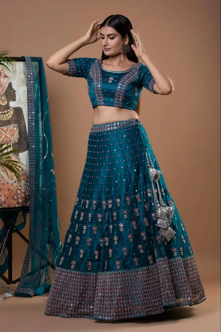 Glimmering Mirror Work Lehenga - MyEthnikRentals