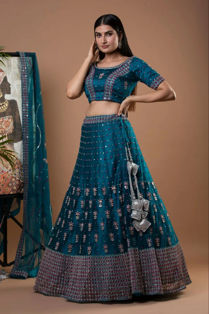 Glimmering Mirror Work Lehenga - MyEthnikRentals